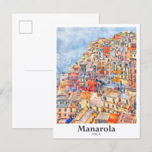 Carte Postale Manarola Italie Voyage Aquarelle main tirée