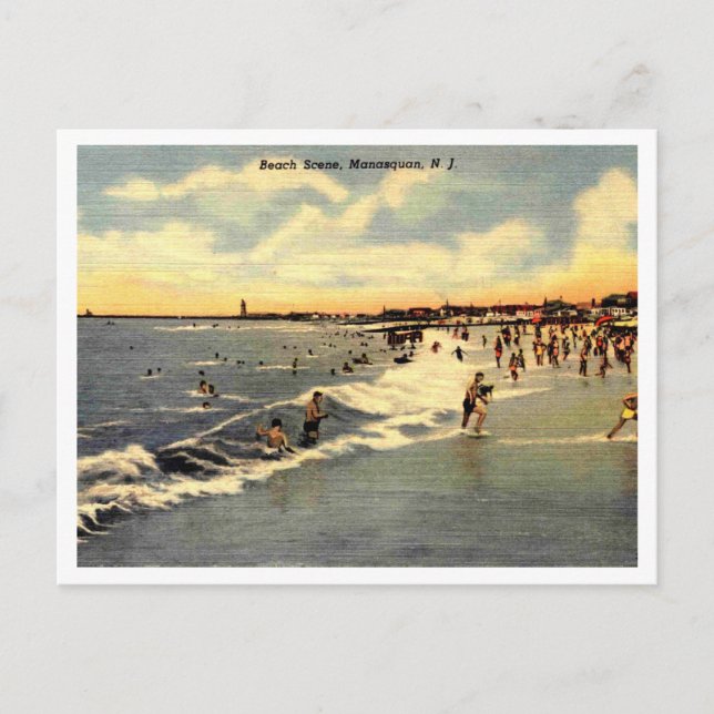 Carte Postale Manasquan NJ, Beach Scene 1954 (Devant)
