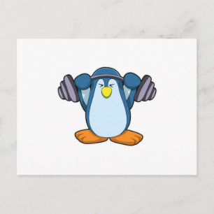 Carte Postale Manchot à la musculation avec haltères