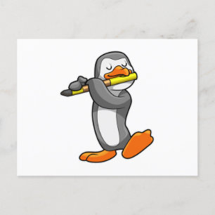 Carte Postale Manchot à la musique avec flûte