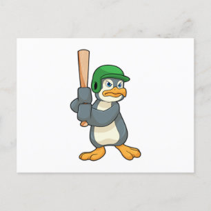 Carte Postale Manchot au baseball avec une batte de baseball et