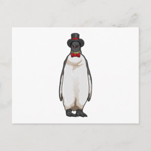 Carte Postale Manchot en gentleman avec chapeau