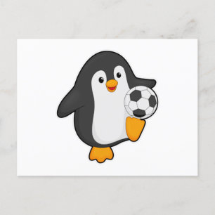 Carte Postale Manchot en joueur de football avec ballon de footb