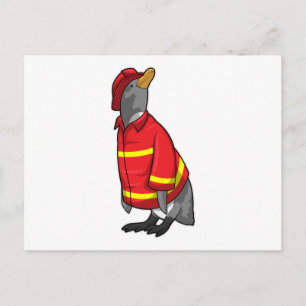 Carte Postale Manchot en pompier avec casque