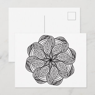 Carte Postale Mandala Abstrait Noir Blanc Minimal Coloration