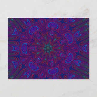 Carte Postale Mandala avec étoiles et coeurs en violet, bleu, ro