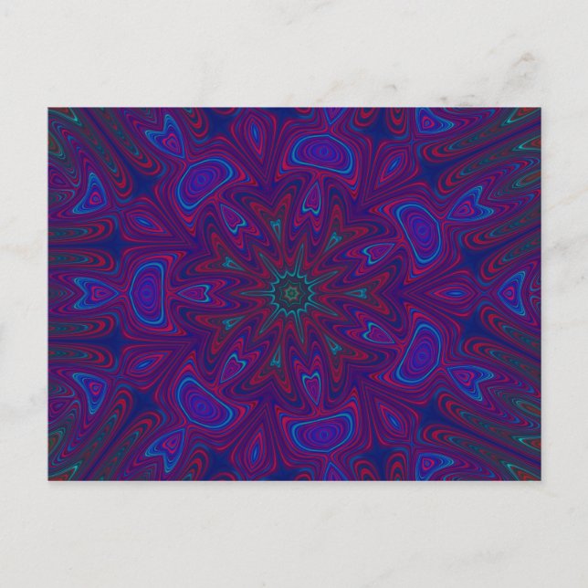 Carte Postale Mandala avec étoiles et coeurs en violet, bleu, ro (Devant)