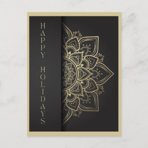 Carte Postale Mandala Black and Gold Happy Holidays