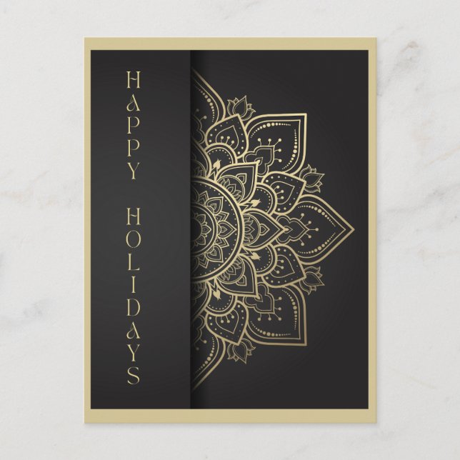 Carte Postale Mandala Black and Gold Happy Holidays (Devant)