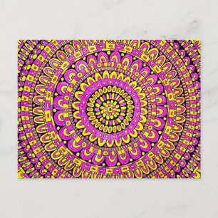 Carte Postale Mandala couleur jaune violet dessiné à la main