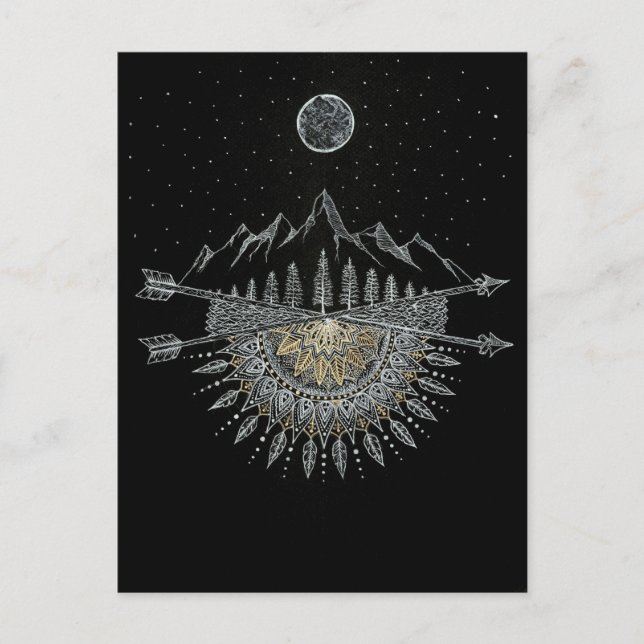 Carte Postale Mandala de chaîne de montagne de lune et de ciel (Devant)