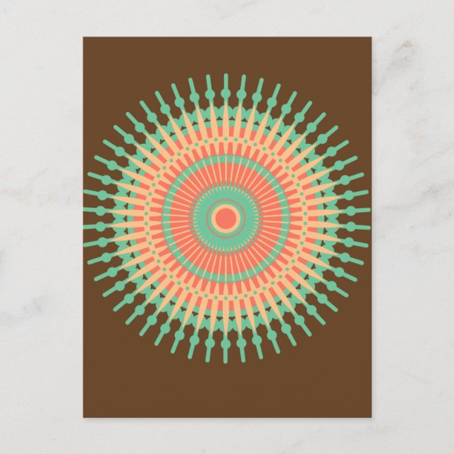 Carte Postale Mandala design vert, orange indienne (Devant)
