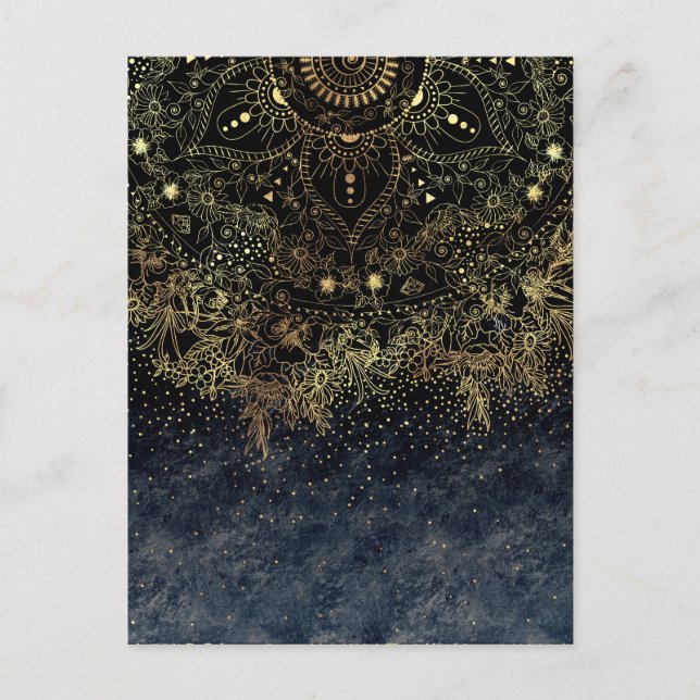Carte Postale Mandala et confetti floraux d'or (Devant)