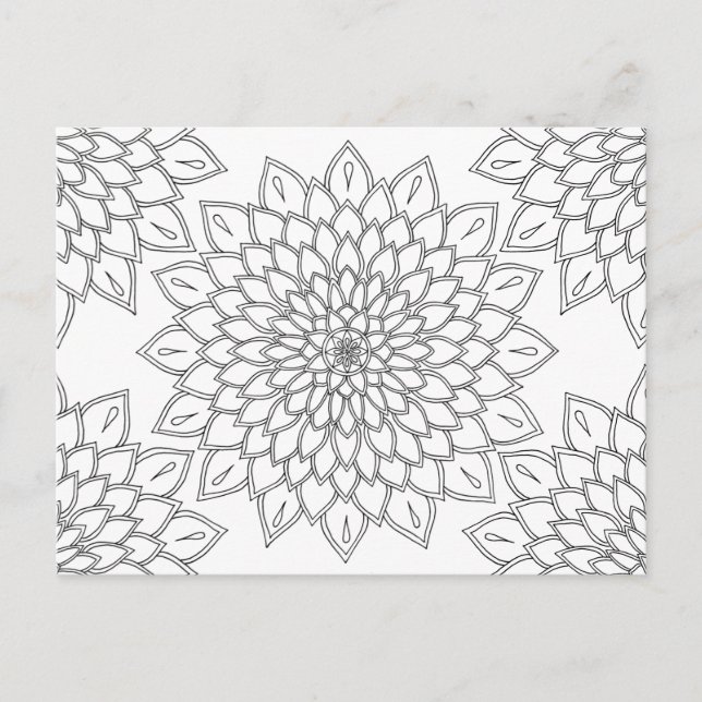 Carte Postale Mandala Floral Dhalia Motif Couleur adulte (Devant)