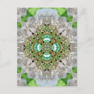 Carte Postale Mandala florale bling vert émeraude rhinestone