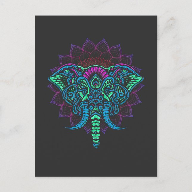 Carte Postale Mandala Ganesha Indian Elephant Animal Art (Devant)