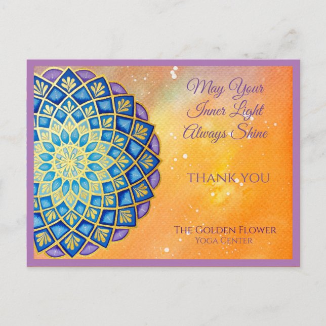 Carte Postale Mandala Gold Blue Purple Flower Yoga Business (Devant)