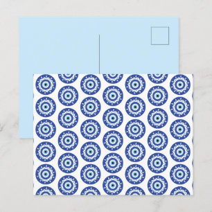 Carte Postale Mandala Grec Mal Eye Motif Bleu Blanc