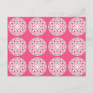 Carte Postale Mandala motif en rose chaud, blanc et gris