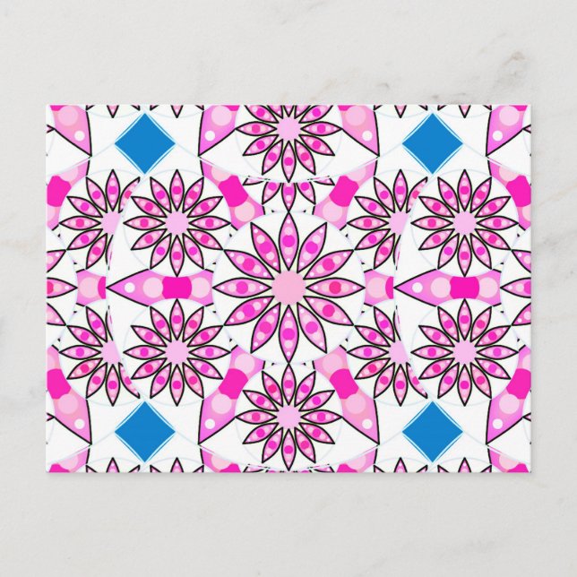 Carte Postale Mandala motif, rose, rose chaud, bleu cobalt (Devant)