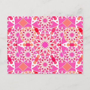 Carte Postale Mandala motif, tons rose et corail
