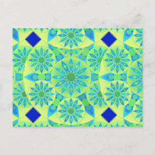 Carte Postale Mandala motif, turquoise, bleu, vert citron