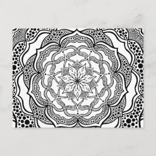 Carte Postale Mandala noir et blanc Trippy Psychedelic Hippie