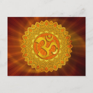 Carte Postale MANDALA OM - orange   rouge brillant