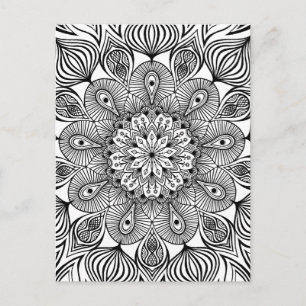 Carte Postale Mandala trippy psychédélique hippie noir et blanc