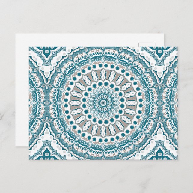 Carte Postale Mandala Turquoise côtier et sable inspirée de l'oc (Devant / Derrière)