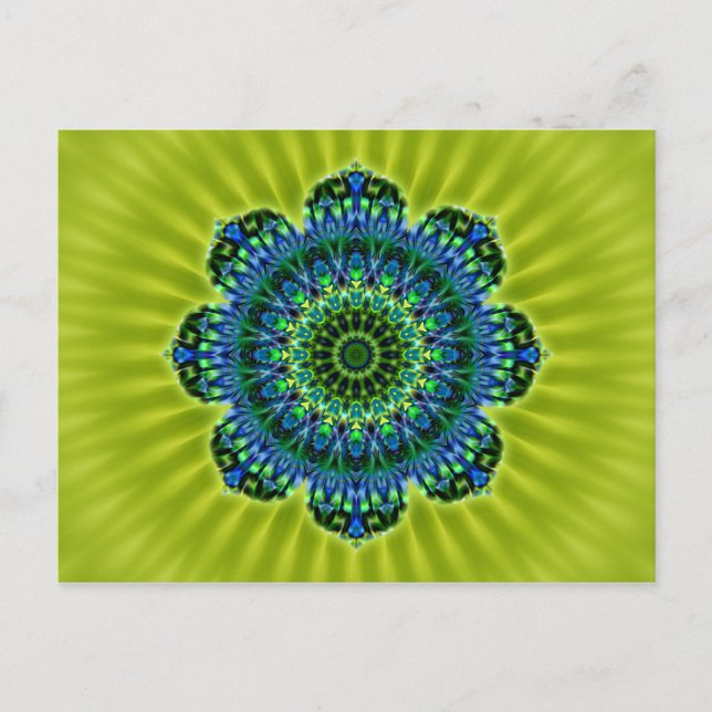 Carte Postale Mandala vert bleu | fleur vert clair (Devant)