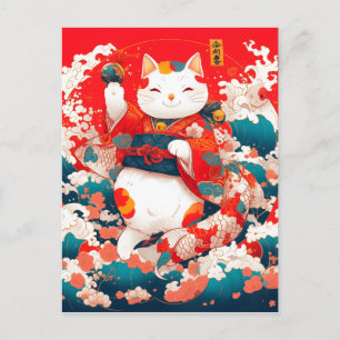 Carte Postale Maneki-Neko, Chat de la Chance Japonais