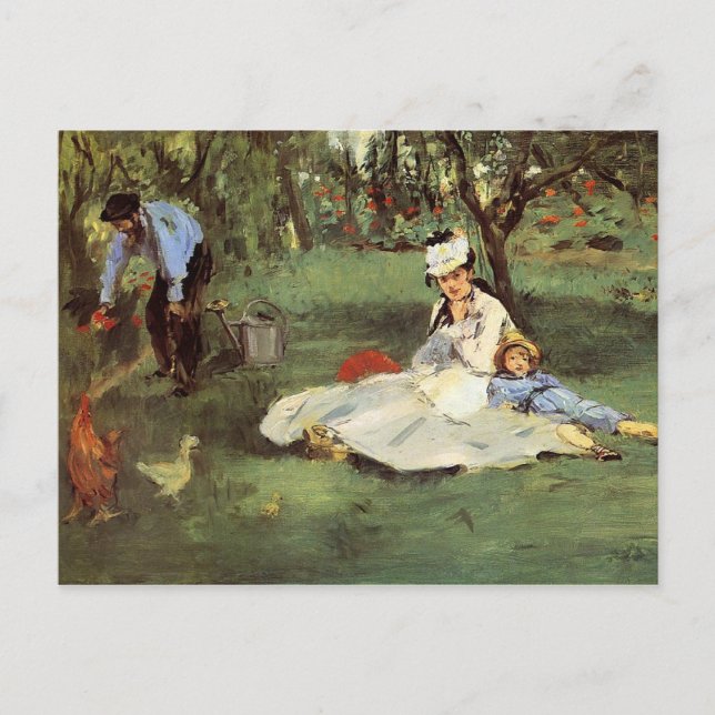 Carte Postale Manet Impressionniste Français Famille Jardin Pein (Devant)