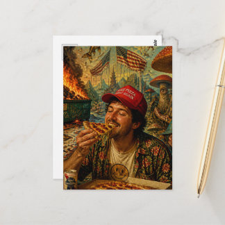 Carte Postale Manger de la pizza pendant que la benne à ordures