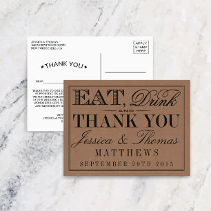 Carte Postale Mangez, buvez et soyez marié Rustique Mariage Kraf