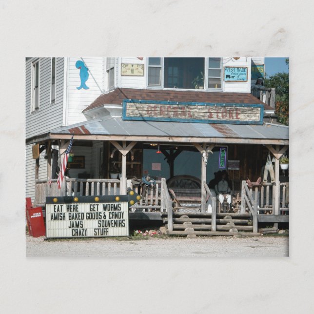 Carte Postale Mangez ici Obtenez des vers Magasin général (Devant)