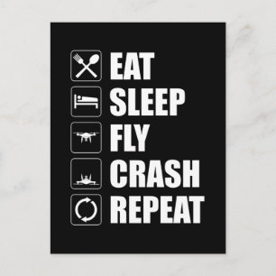 Carte Postale Mangez Sleep Fly Crash Répéter Funny Drone Pilote