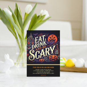 Carte Postale Mangez un verre et soyez effrayant Black Halloween