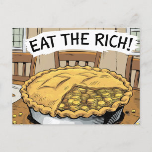 Carte Postale Mangez une tarte riche remplie de pièces d'or