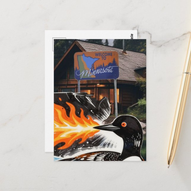 Carte Postale Manifestation de la Loon furieuse soufflant du feu (Devant/Arrière en situation)