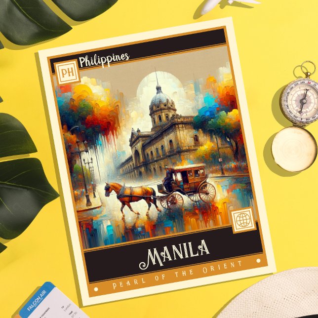 Carte Postale Manille, Philippines | Peinture Vintage (Créateur téléchargé)