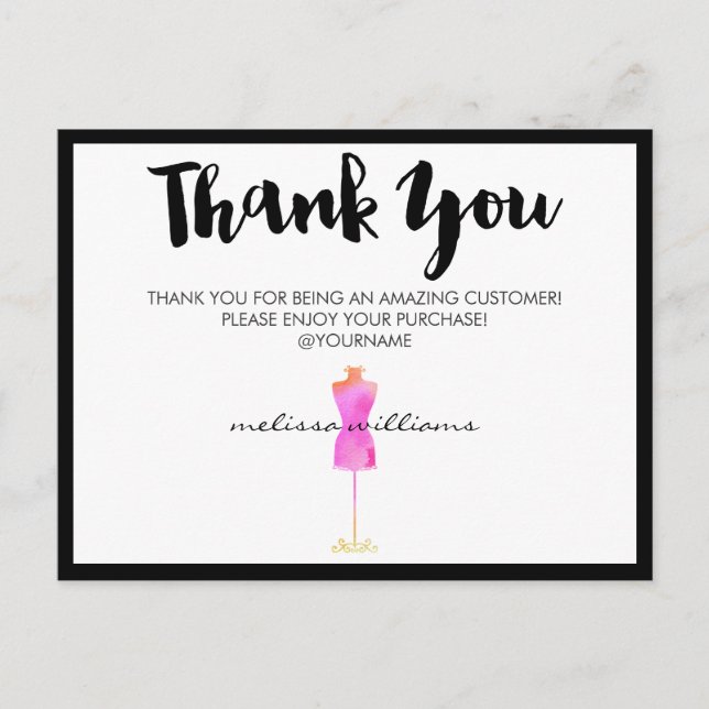 Carte Postale Mannequin en robe aquarelle rose Poshmark Merci (Devant)