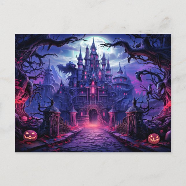 Carte Postale Manoir super Éffrayant hanté | Bonne Halloween (Devant)