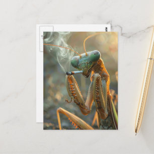 Carte Postale Mante religieuse surréaliste fumeur