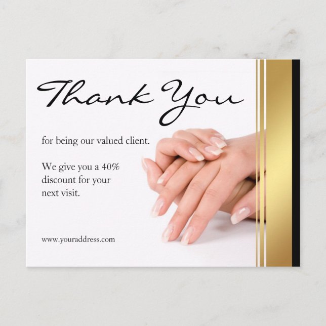 Carte Postale Manucure Clou Salon Simple Merci blanc Coupon (Devant)