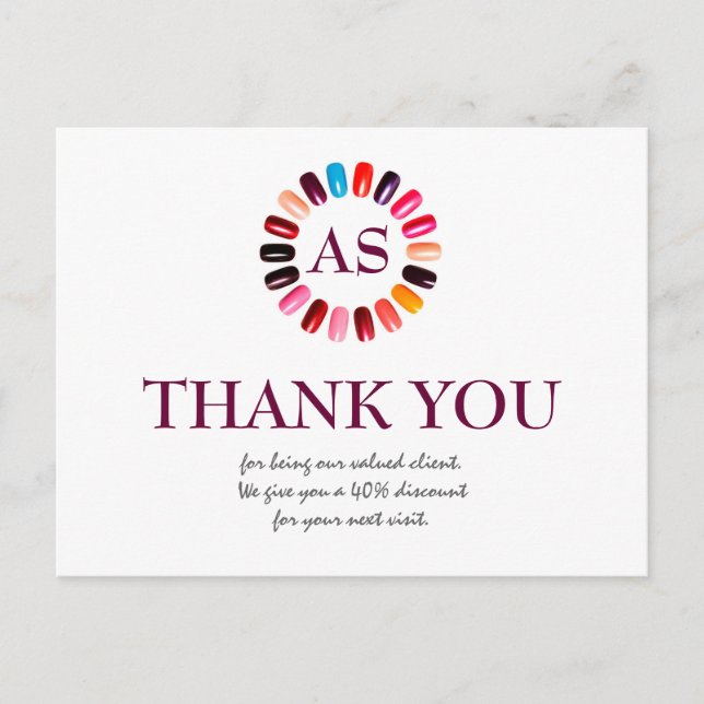 Carte Postale Manucure Clou Salon Simple Merci blanc Coupon (Devant)