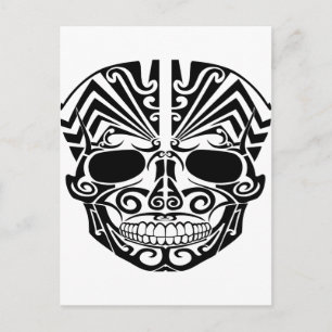 Carte Postale Maori Tattoo Masque Crâne