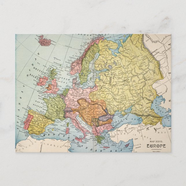 CARTE POSTALE MAP: EUROPE, 1885 (Devant)