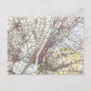 Carte Postale Map : New York Area, 1906