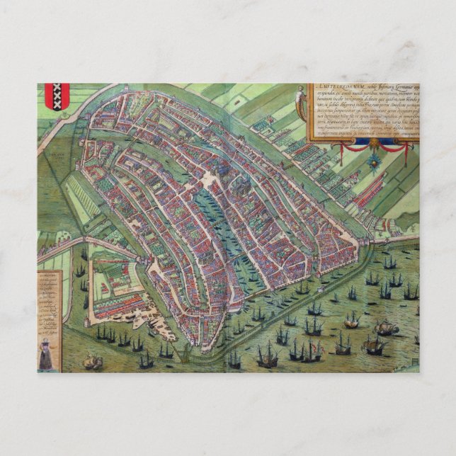 Carte Postale Map of Amsterdam, from 'Civitates Orbis Terrarum' (Devant)